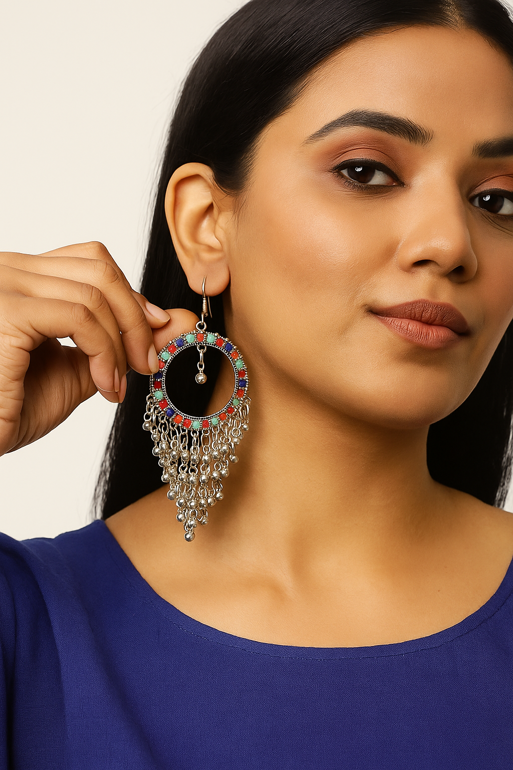 Vibrant Bohemian Silver Chandelier Earrings