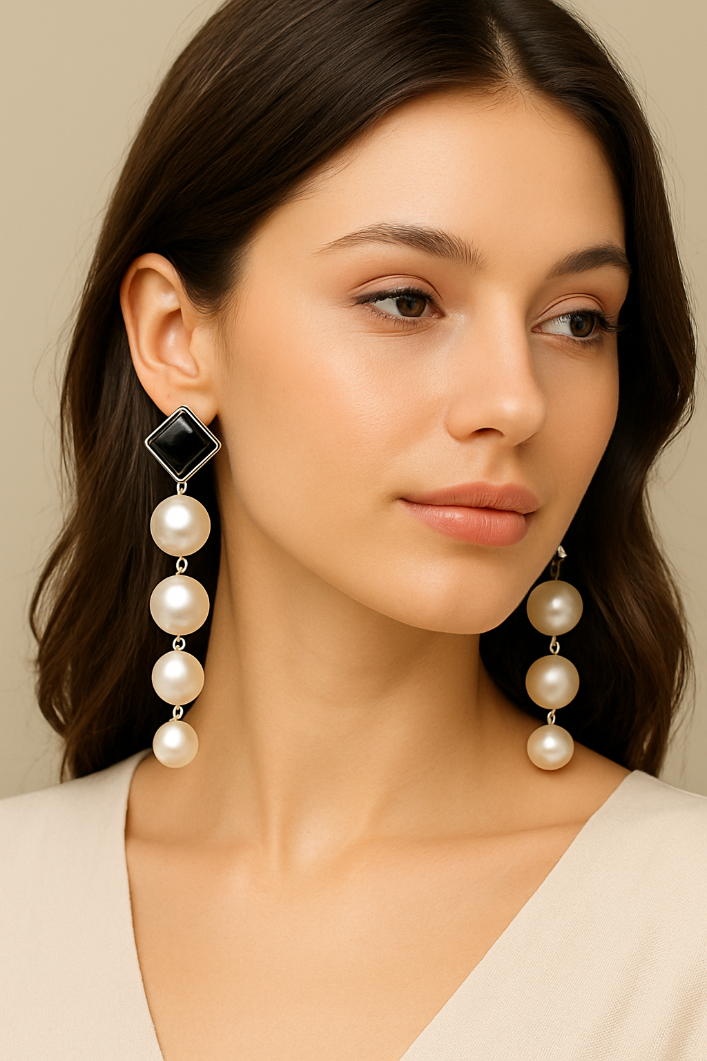 Elegant Long Pearl Drop Earrings for Women β Statement Dangle Earrings with Black Square Stud | Fashion Jewelry for Party, Wedding & Evening Wear