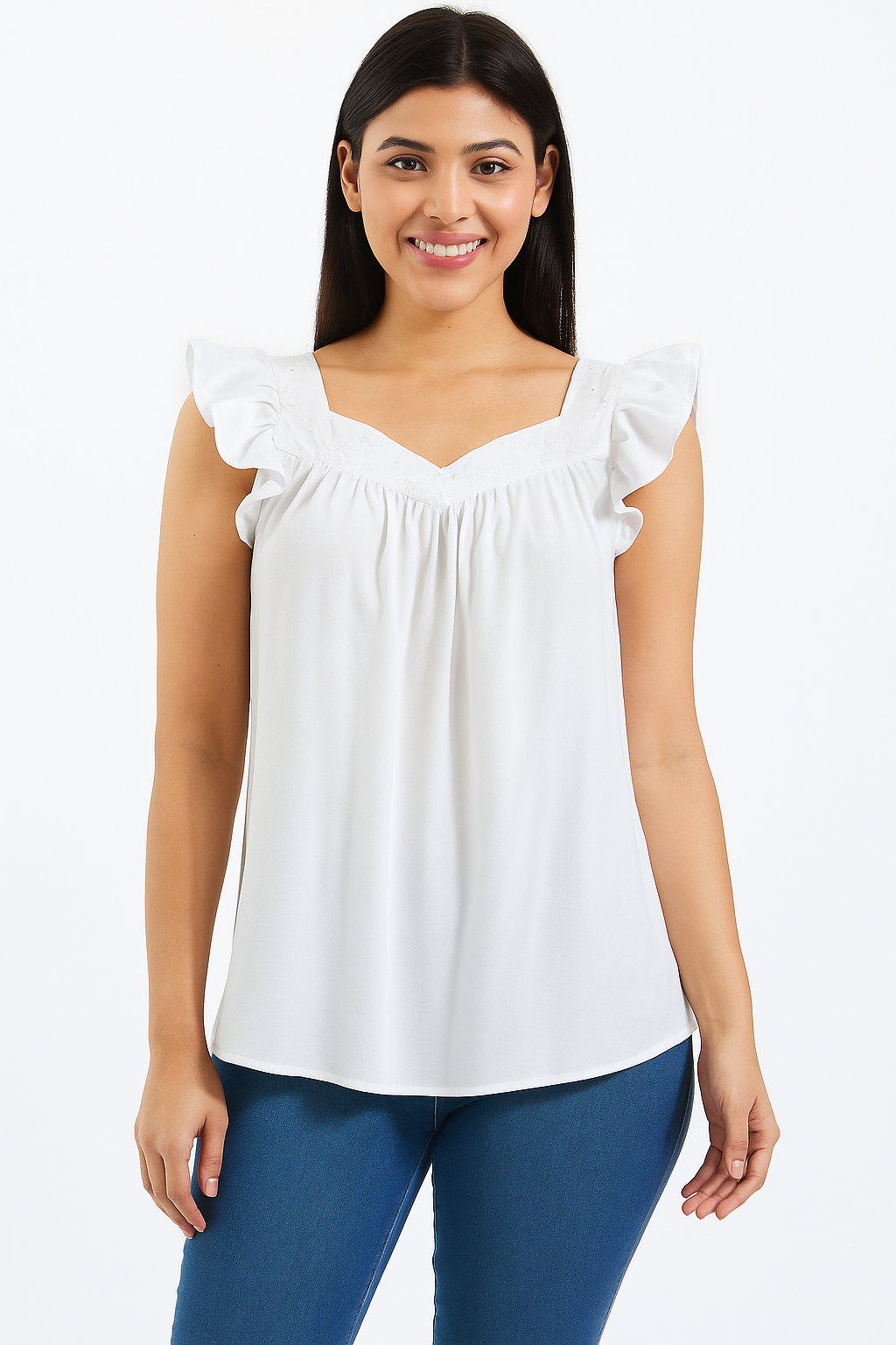 Elegant White Ruffle Sleeve Blouse Top