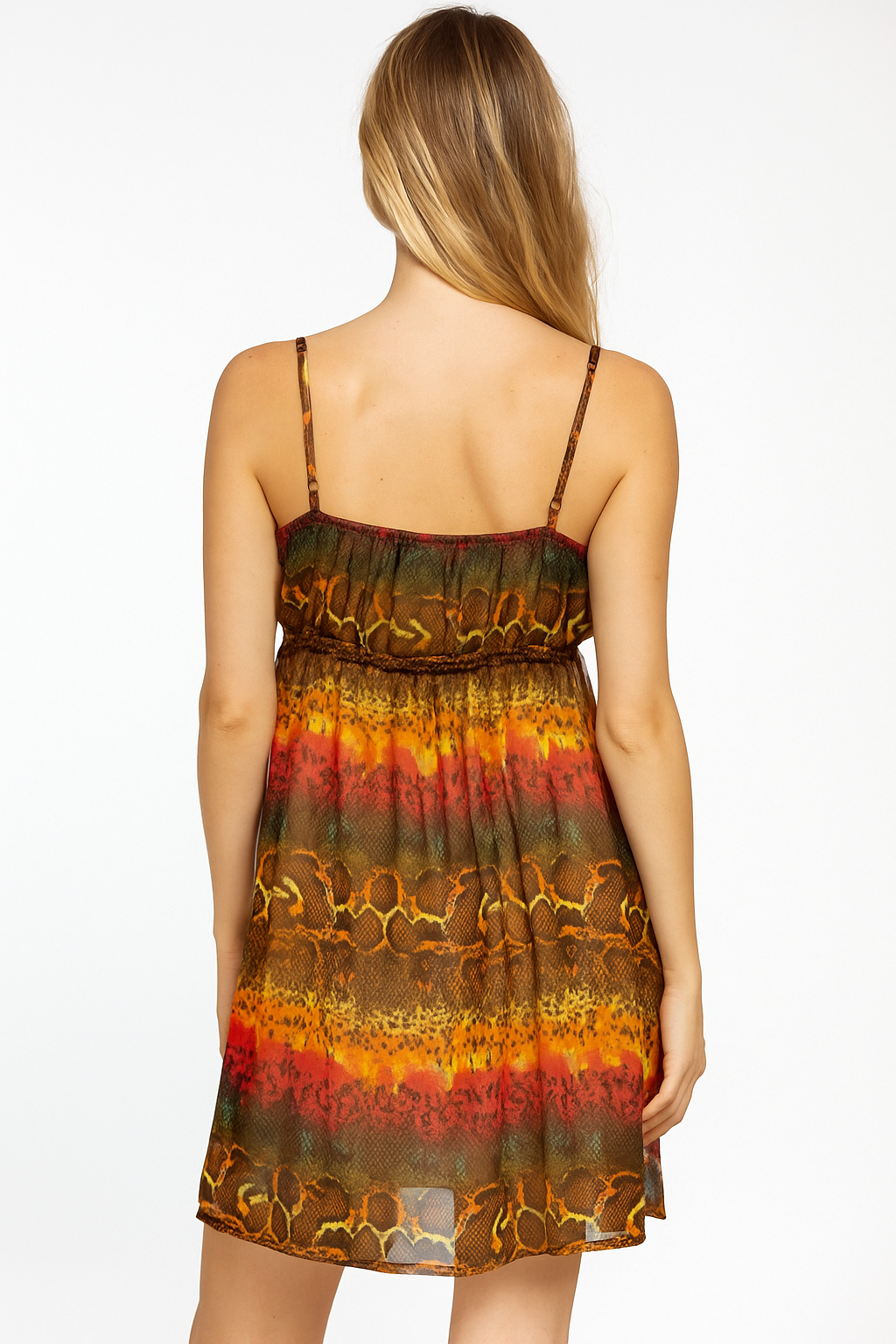 Exotic Snake Print Boho Mini Dress – Multicolor Strappy Chic