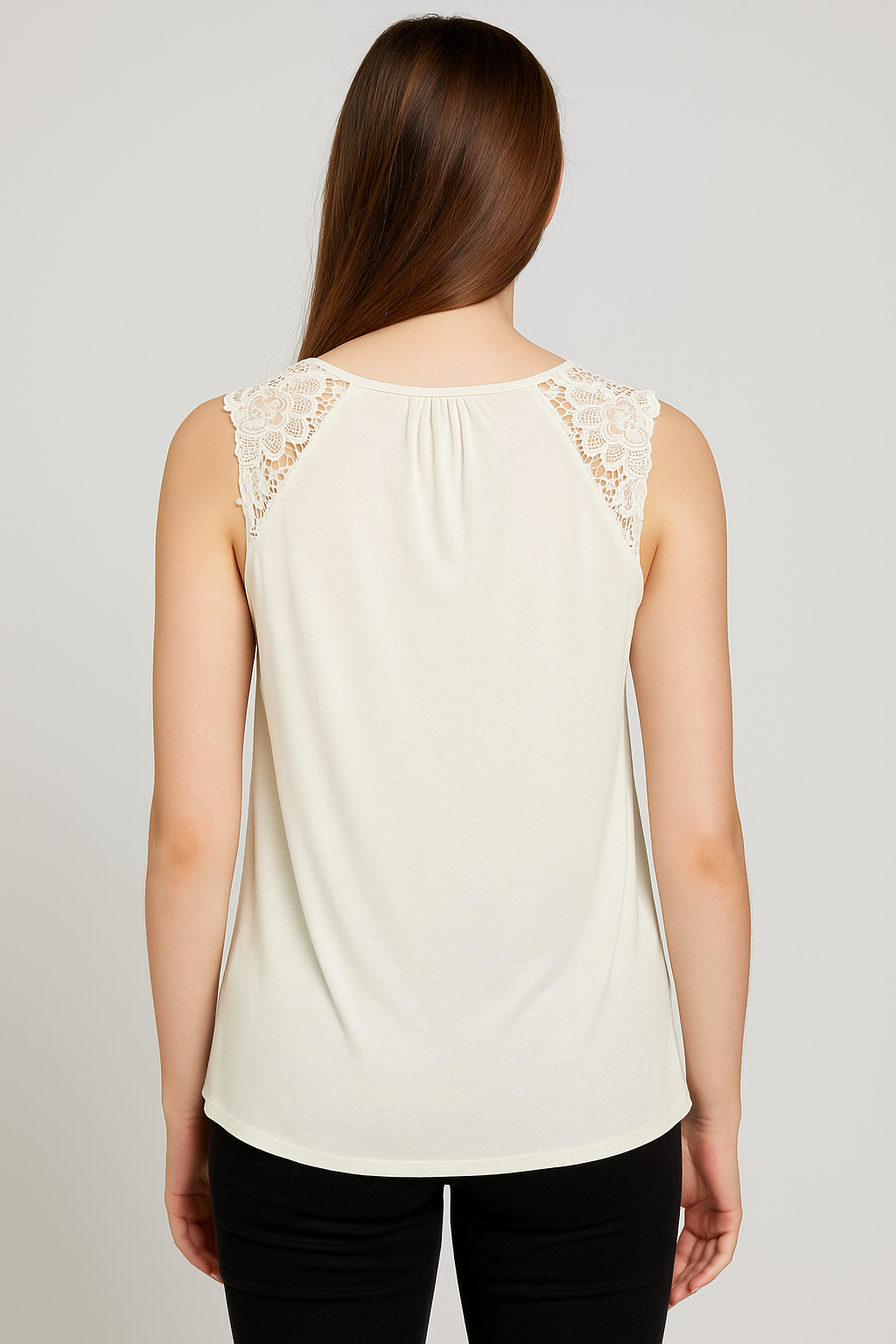 Women’s Sleeveless Ivory Top with Lace Shoulder Detail