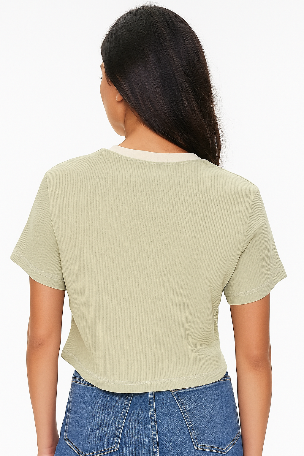 "No Regrets" Ribbed Crop T-Shirt – Sage Green