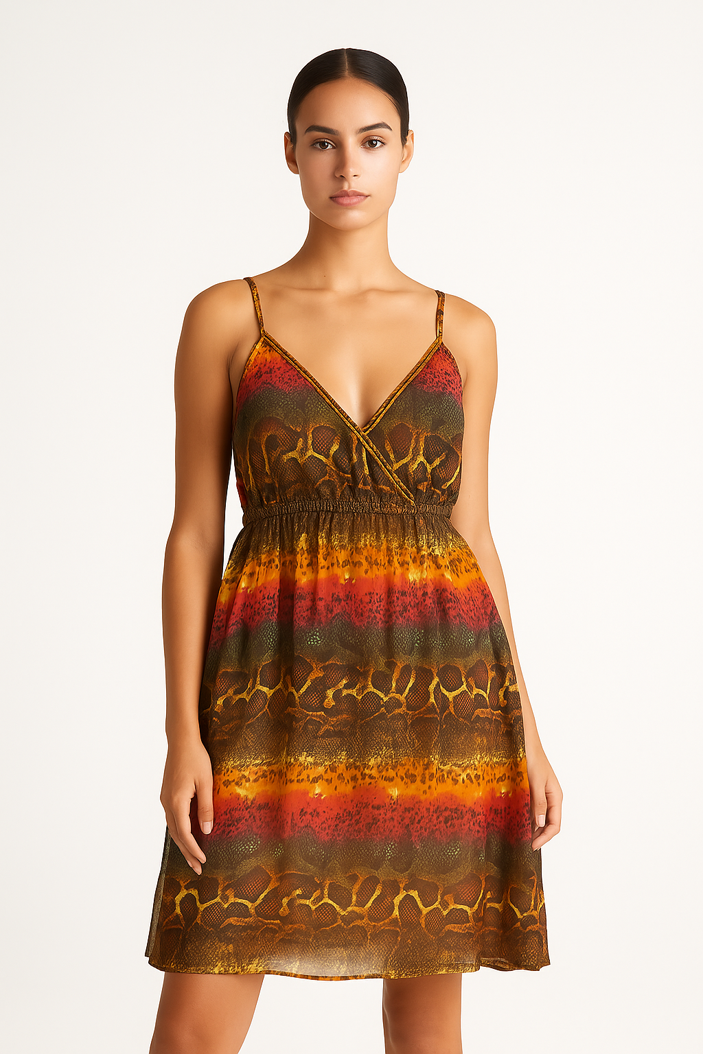 Exotic Snake Print Boho Mini Dress – Multicolor Strappy Chic