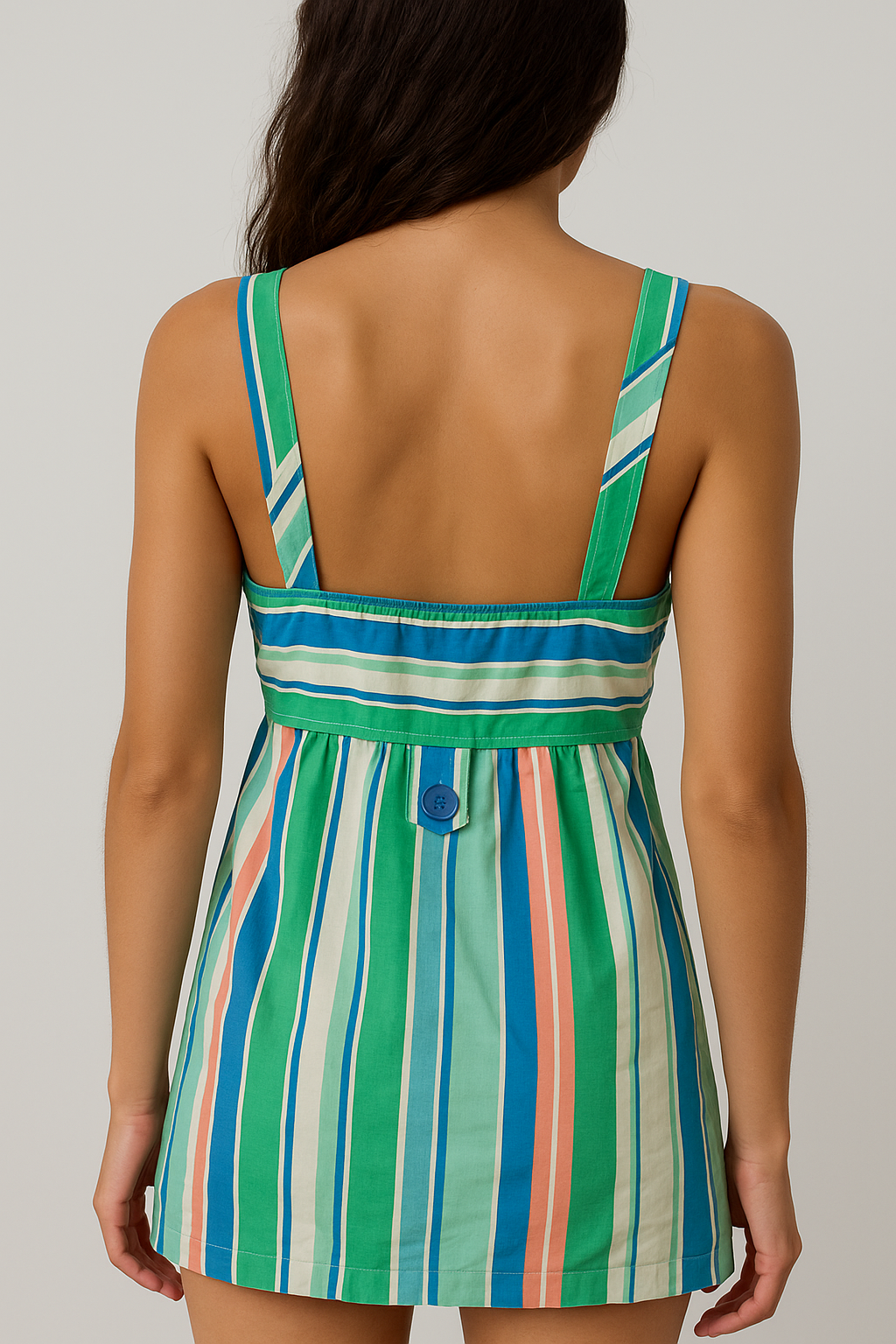 Women’s Multicolor Striped Sleeveless Top – Casual Summer Tank with Square Neck & Button Detail