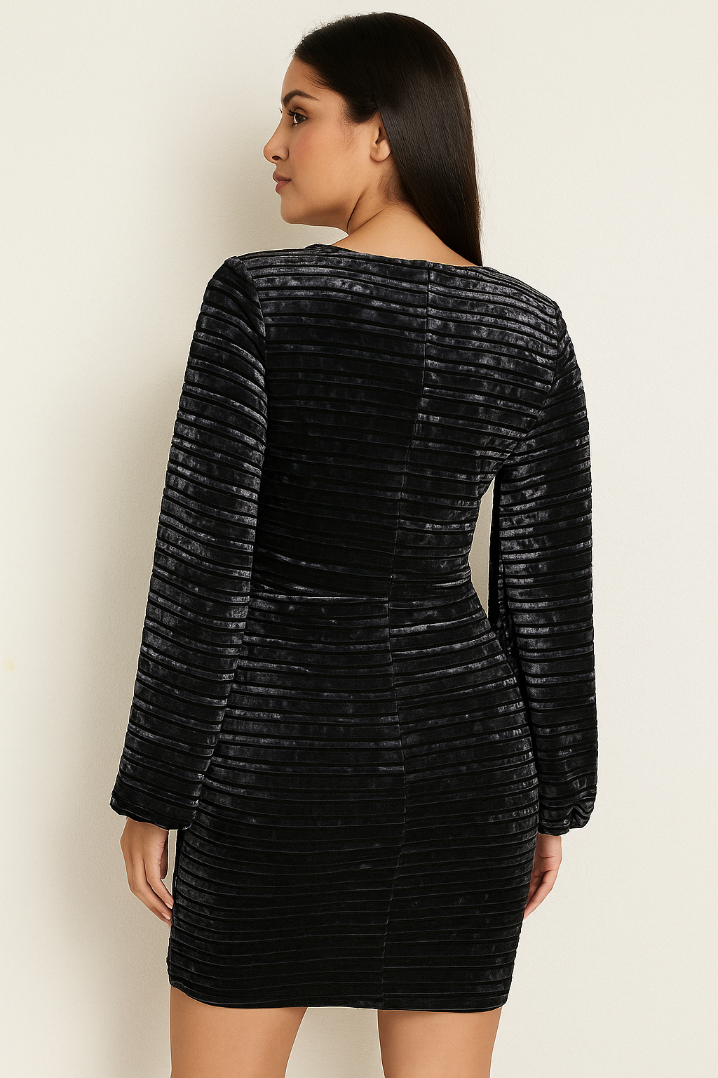 Party wear Blue Velvet Ruched Plunge Mini Dress