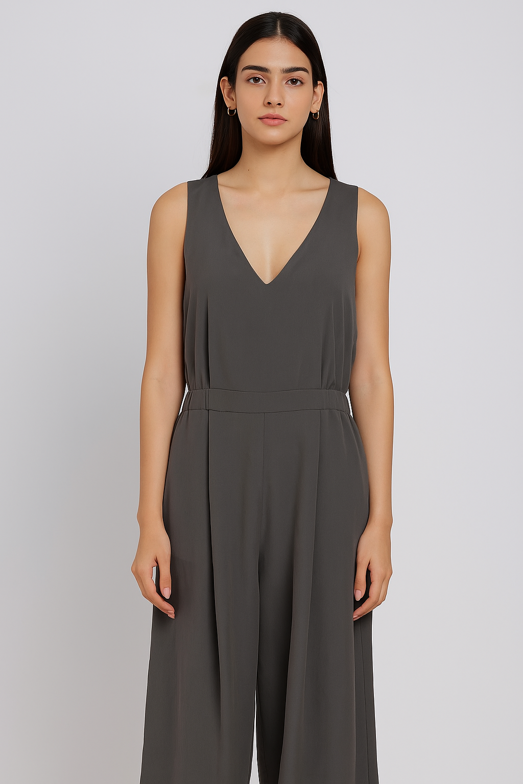 Women casual Grey Charcoal Sleeveless Wide-Leg Jumpsuit