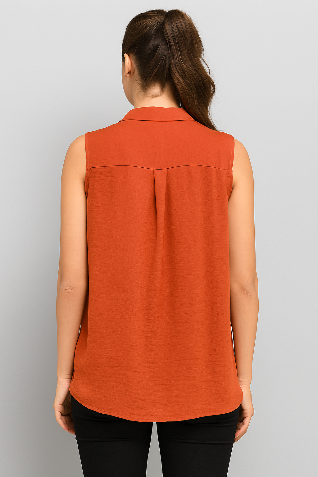 Rust Orange Sleeveless Button-Down Shirt