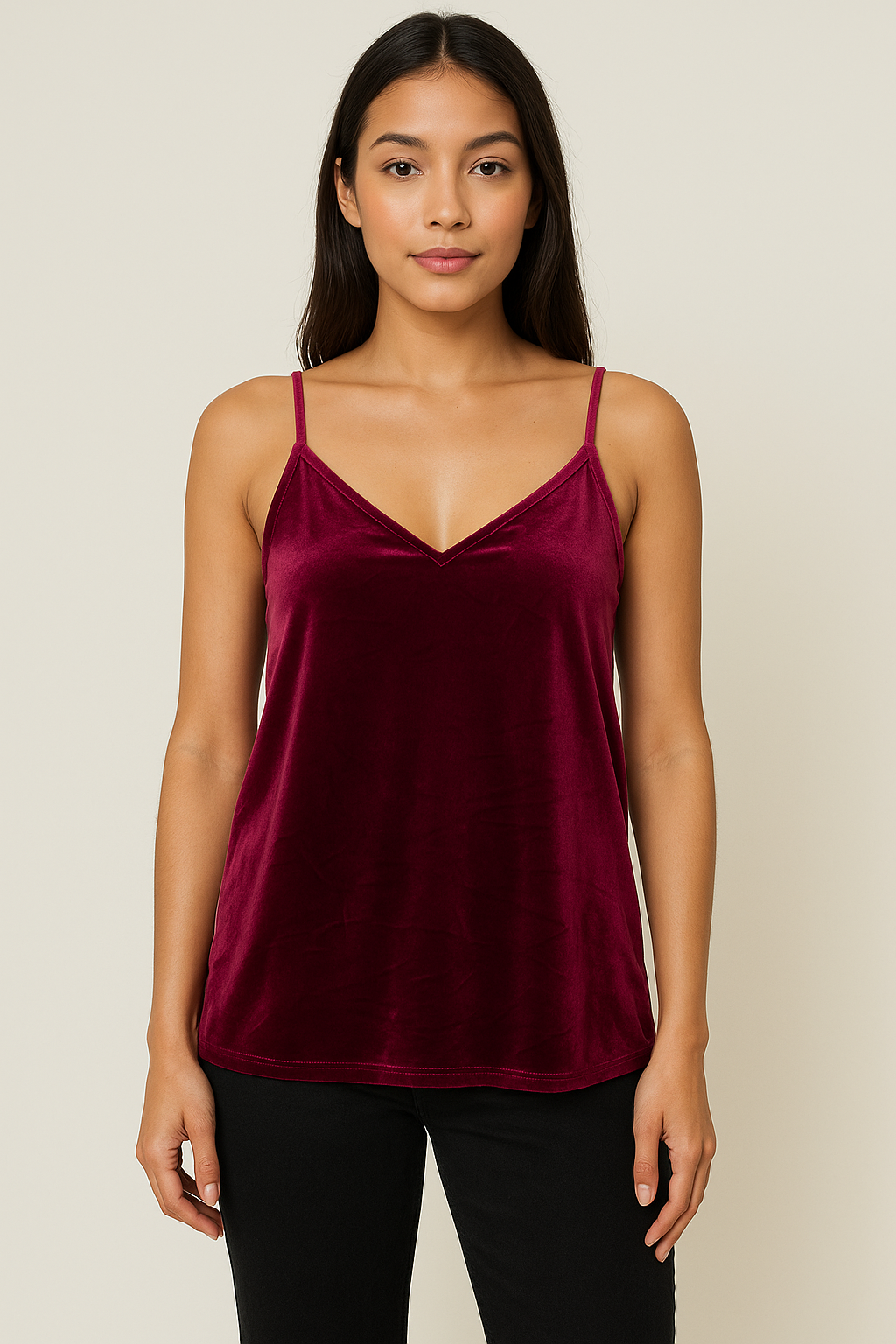 Women’s Maroon Velvet Spaghetti Strap Top – Elegant Party & Casual Wear Cami