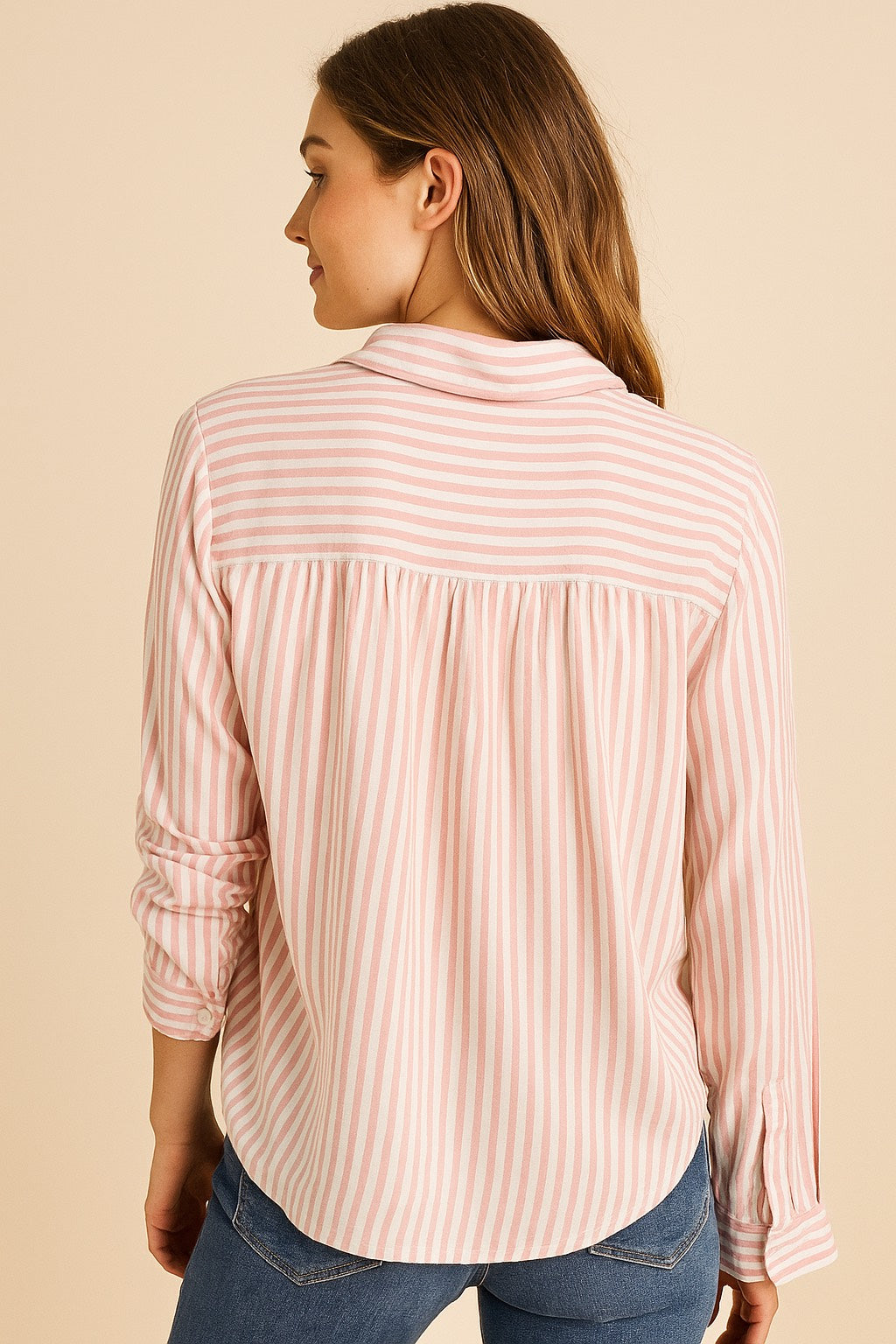 Women’s Pink & White Striped Button-Down Shirt