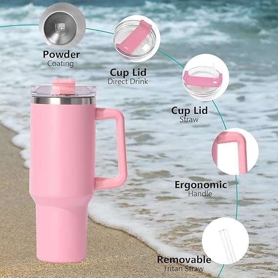 Insulated Stainless 40oz Steel Tumbler with Straw | Reusable, Leak-Proof Travel Mug for Home, Office, College, School, Gym & Outdoor Use