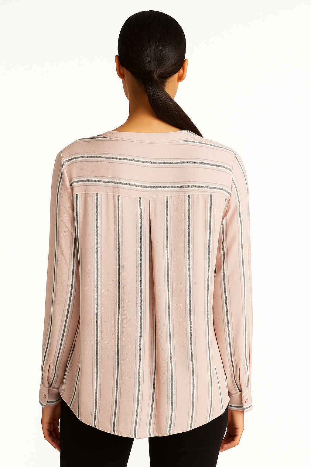 Women’s Striped V-Neck Blouse | Long Sleeve Casual Shirt with Front Pockets | Elegant Office & Everyday Wear