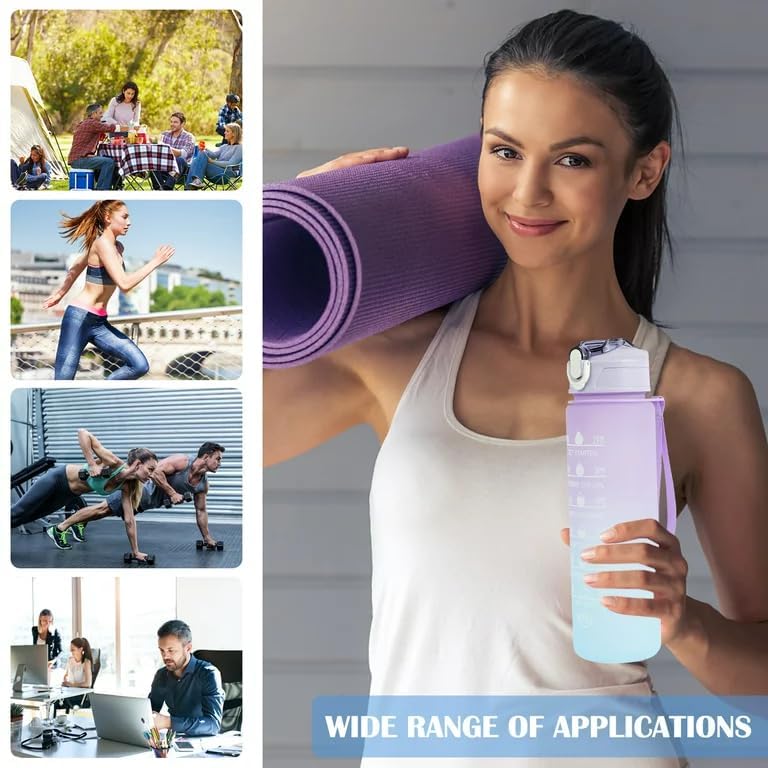 Motivational Water Bottle Set of 3 (2000ml, 900ml & 300ml) with Time Marker & Straw | BPA-Free, Unbreakable, Leakproof, Non-Toxic Sipper Bottle for Gym, Sports, Office & School (Multicolor)