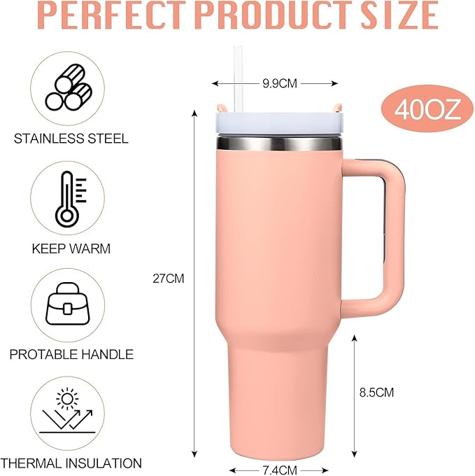 Insulated Stainless 40oz Steel Tumbler with Straw | Reusable, Leak-Proof Travel Mug for Home, Office, College, School, Gym & Outdoor Use