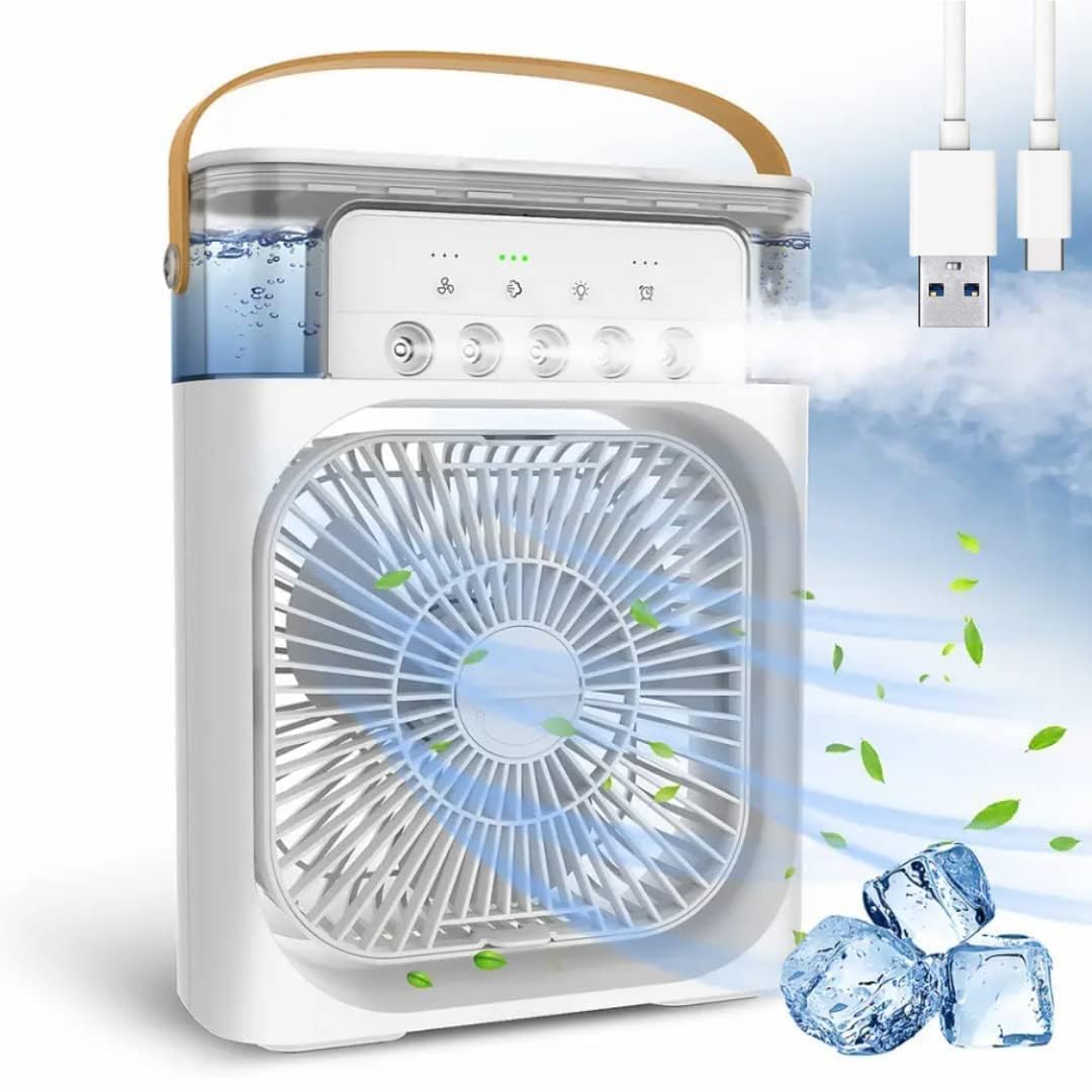 Portable Mini Cooler Rechargeable Air Conditioner Water Cooler Small AC for Office,Shops,Home,Kitchen Cooling, Summer Fan USB Compatible 3 Fast Speed (Multicolour)