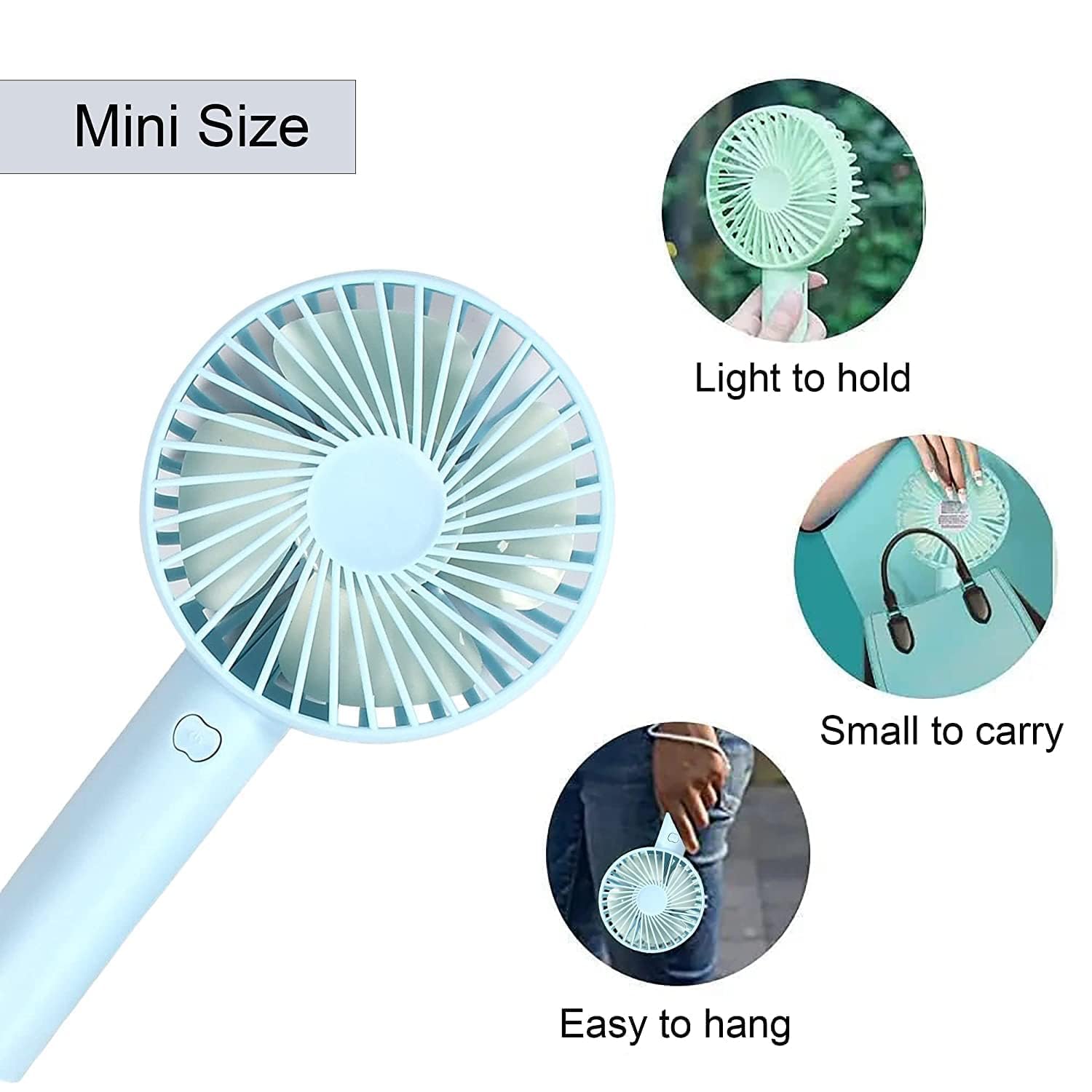 Mini Portable USB Hand Fan with Stand | Rechargeable 1200mAh Battery | 3-Speed High-Speed Cooling Fan | Up to 3 Hours Runtime | Desktop, Table & Travel Fan for Home, Office & Outdoor Use (Multicolour)