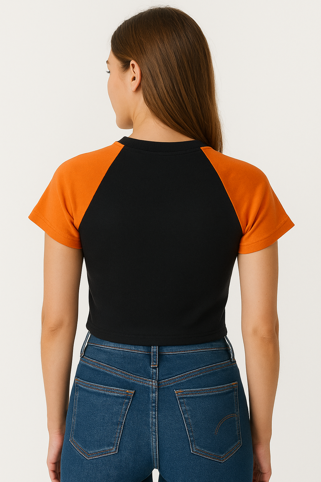 Women’s Black & Orange Raglan Crop Top – “Share a Smile Everyday” Printed T-Shirt