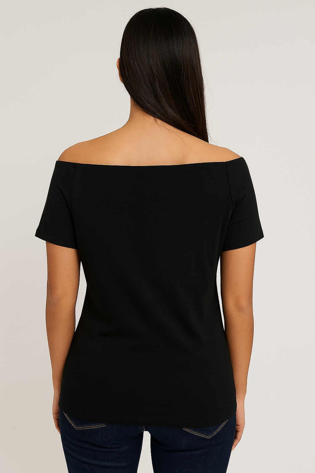 Women's Black Off-Shoulder Short Sleeve Top