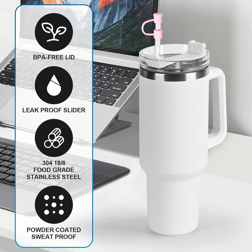 Insulated Stainless 40oz Steel Tumbler with Straw | Reusable, Leak-Proof Travel Mug for Home, Office, College, School, Gym & Outdoor Use