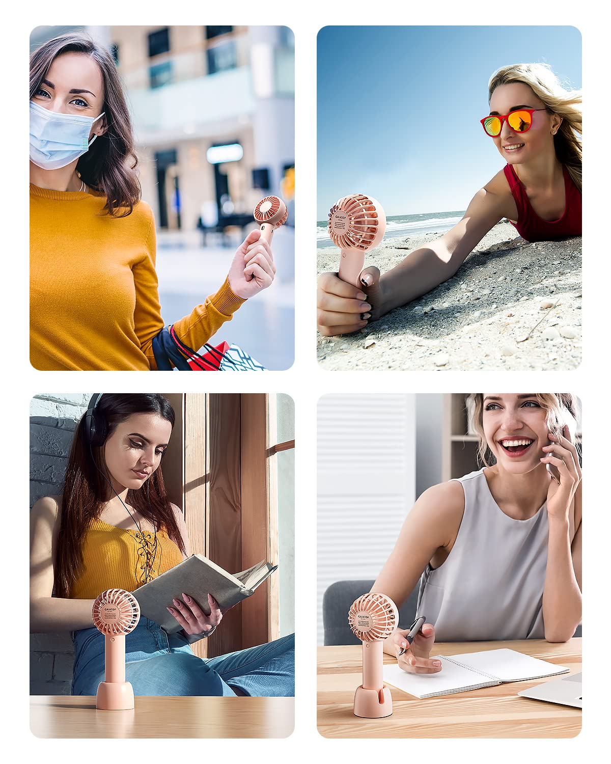 Mini Portable USB Hand Fan with Stand | Rechargeable 1200mAh Battery | 3-Speed High-Speed Cooling Fan | Up to 3 Hours Runtime | Desktop, Table & Travel Fan for Home, Office & Outdoor Use (Multicolour)