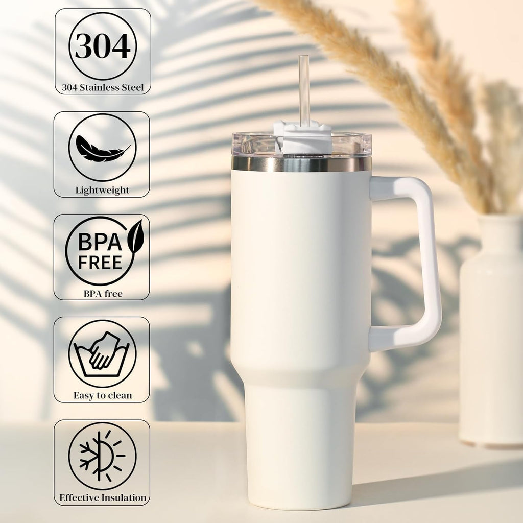 Insulated Stainless 40oz Steel Tumbler with Straw | Reusable, Leak-Proof Travel Mug for Home, Office, College, School, Gym & Outdoor Use