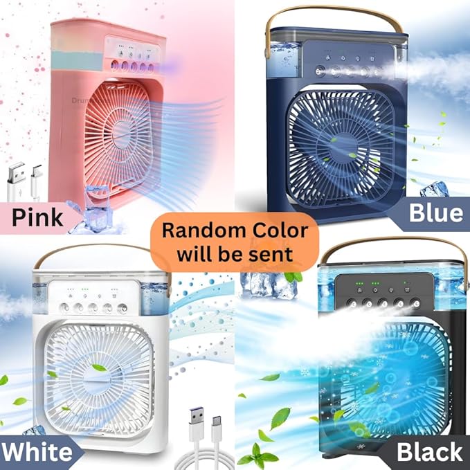 Portable Mini Cooler Rechargeable Air Conditioner Water Cooler Small AC for Office,Shops,Home,Kitchen Cooling, Summer Fan USB Compatible 3 Fast Speed (Multicolour)