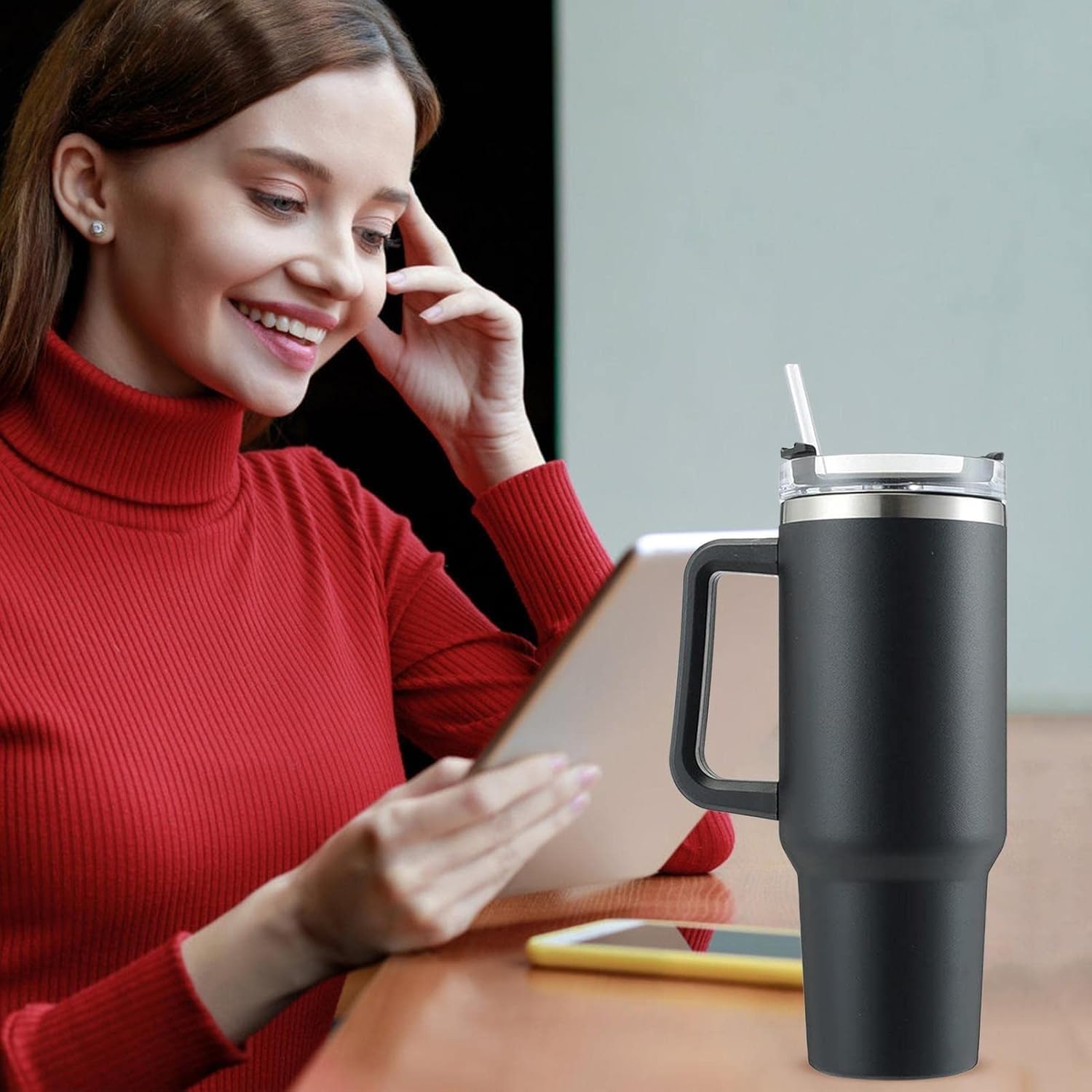 Insulated Stainless 40oz Steel Tumbler with Straw | Reusable, Leak-Proof Travel Mug for Home, Office, College, School, Gym & Outdoor Use