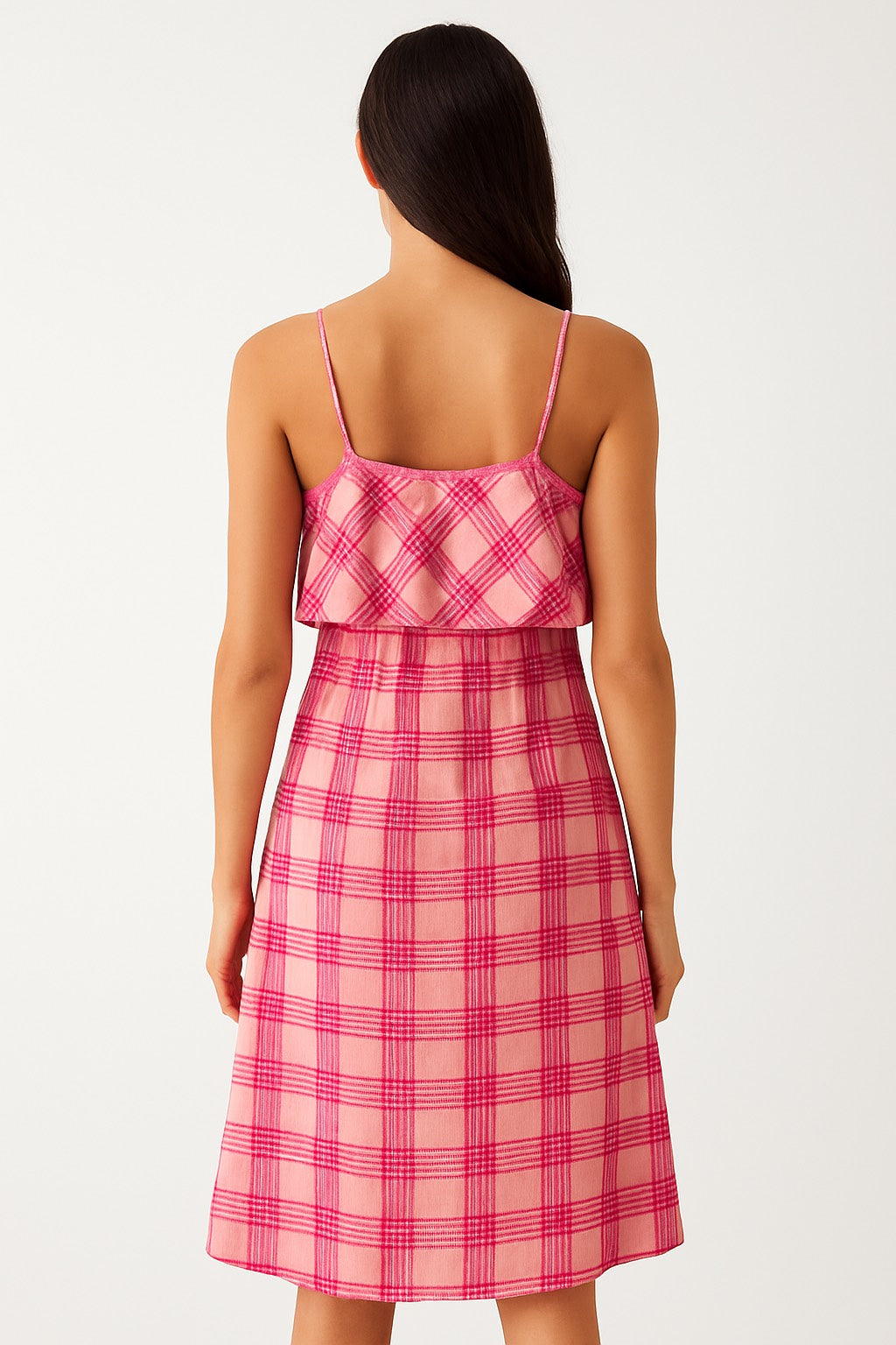 Pink Plaid Sleeveless A-Line Dress | Lightweight Summer Casual Outfit with Ruffle Detail