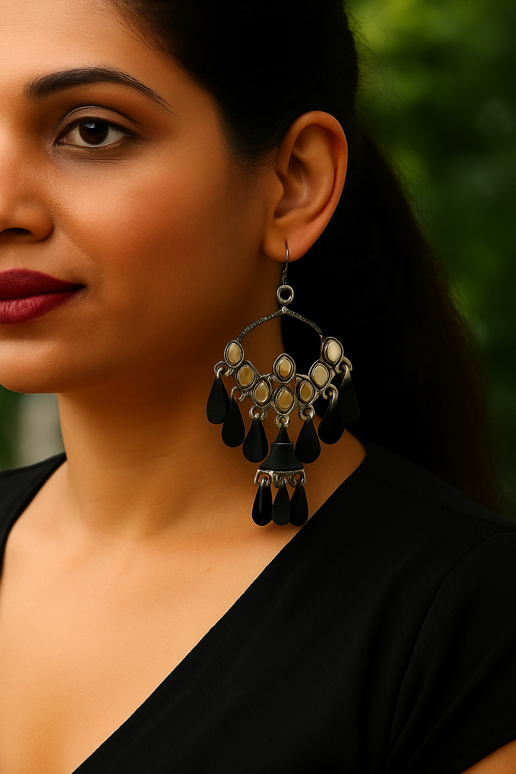 Stylish Elegant Black Teardrop Chandelier Earrings