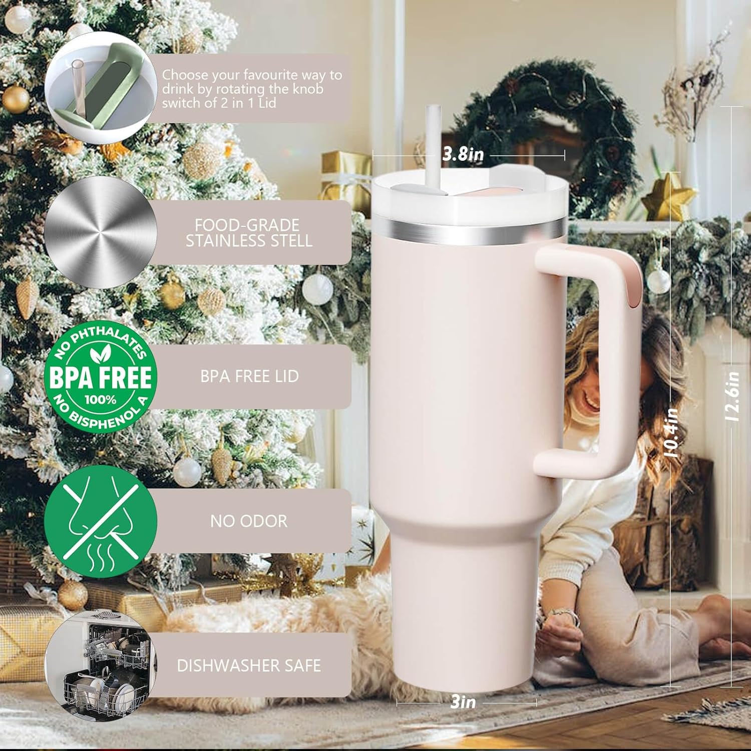 Insulated Stainless 40oz Steel Tumbler with Straw | Reusable, Leak-Proof Travel Mug for Home, Office, College, School, Gym & Outdoor Use