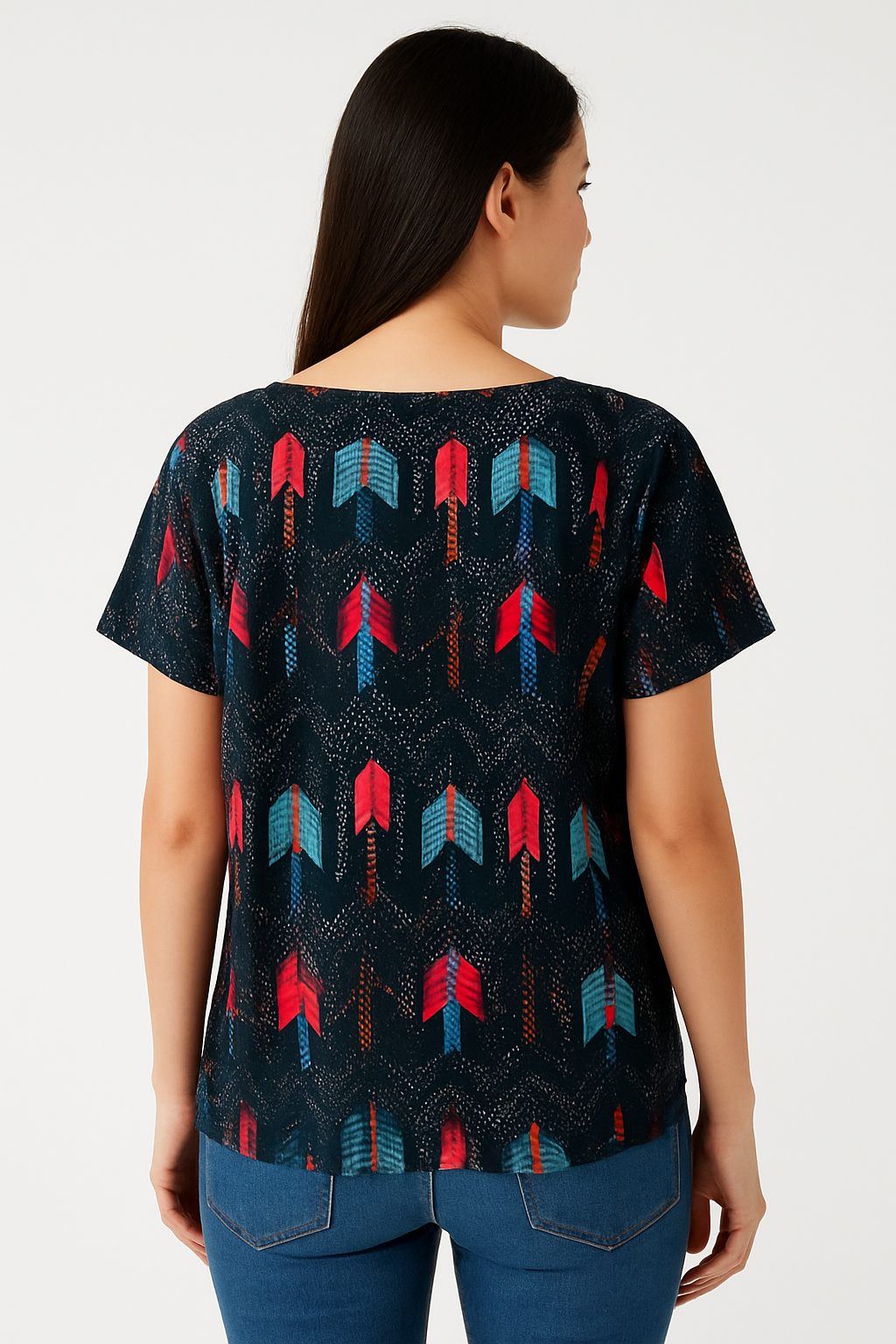 Women's Off-Shoulder Arrow Print Top – Multicolor Casual Top