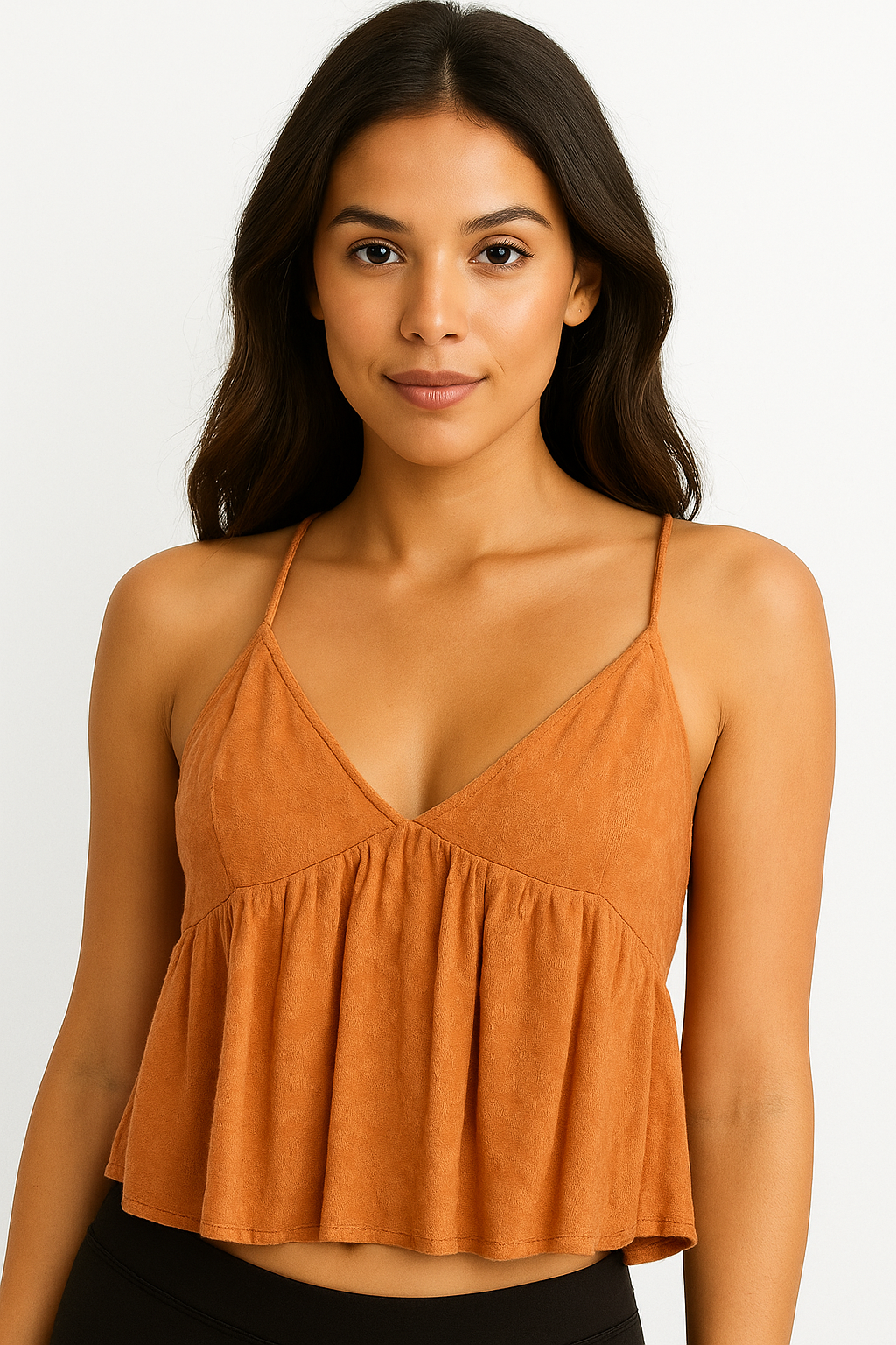 Rust Orange Spaghetti Strap Flowy Crop Top