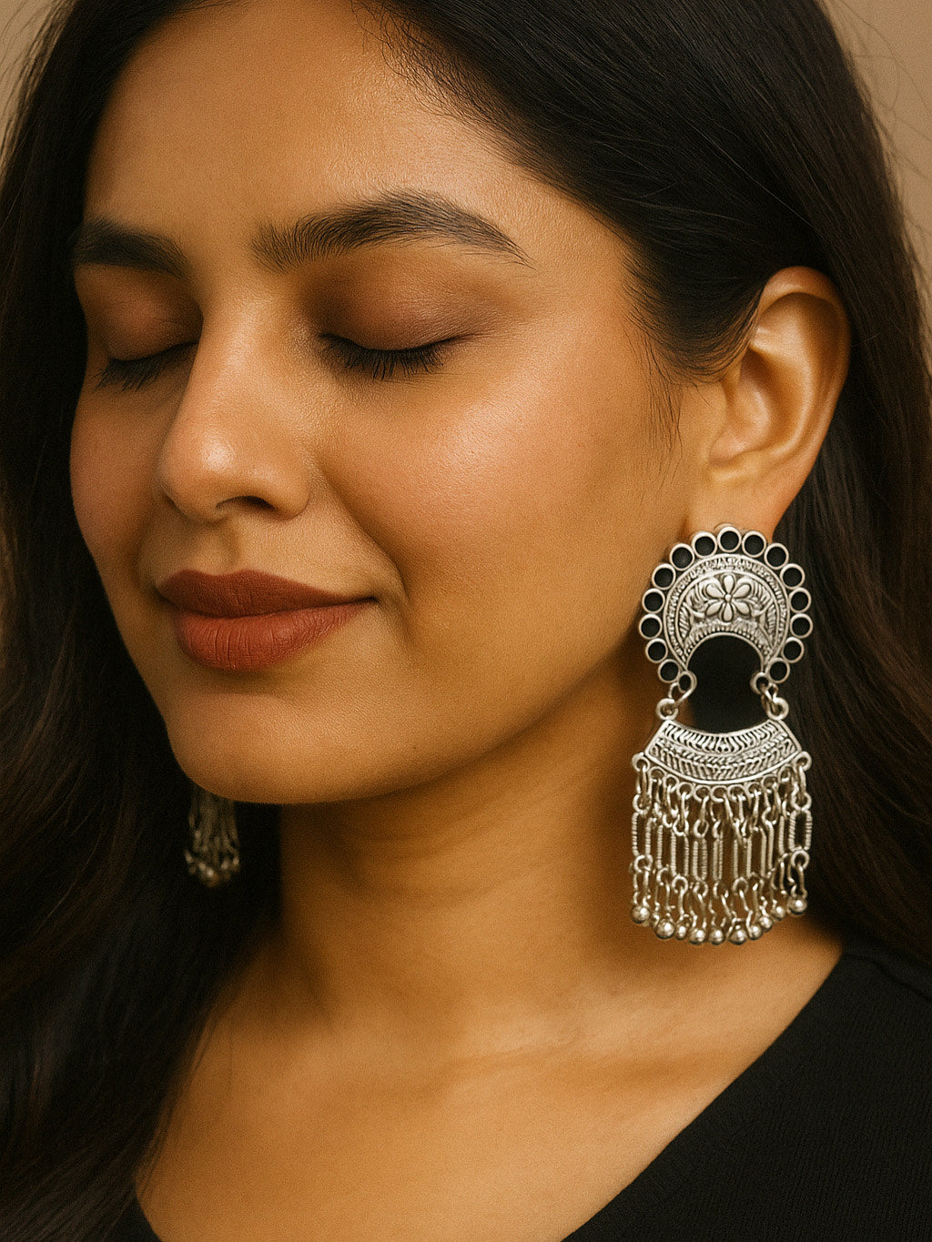 Stylish Trendy Antique Silver Boho Statement Earrings For Women