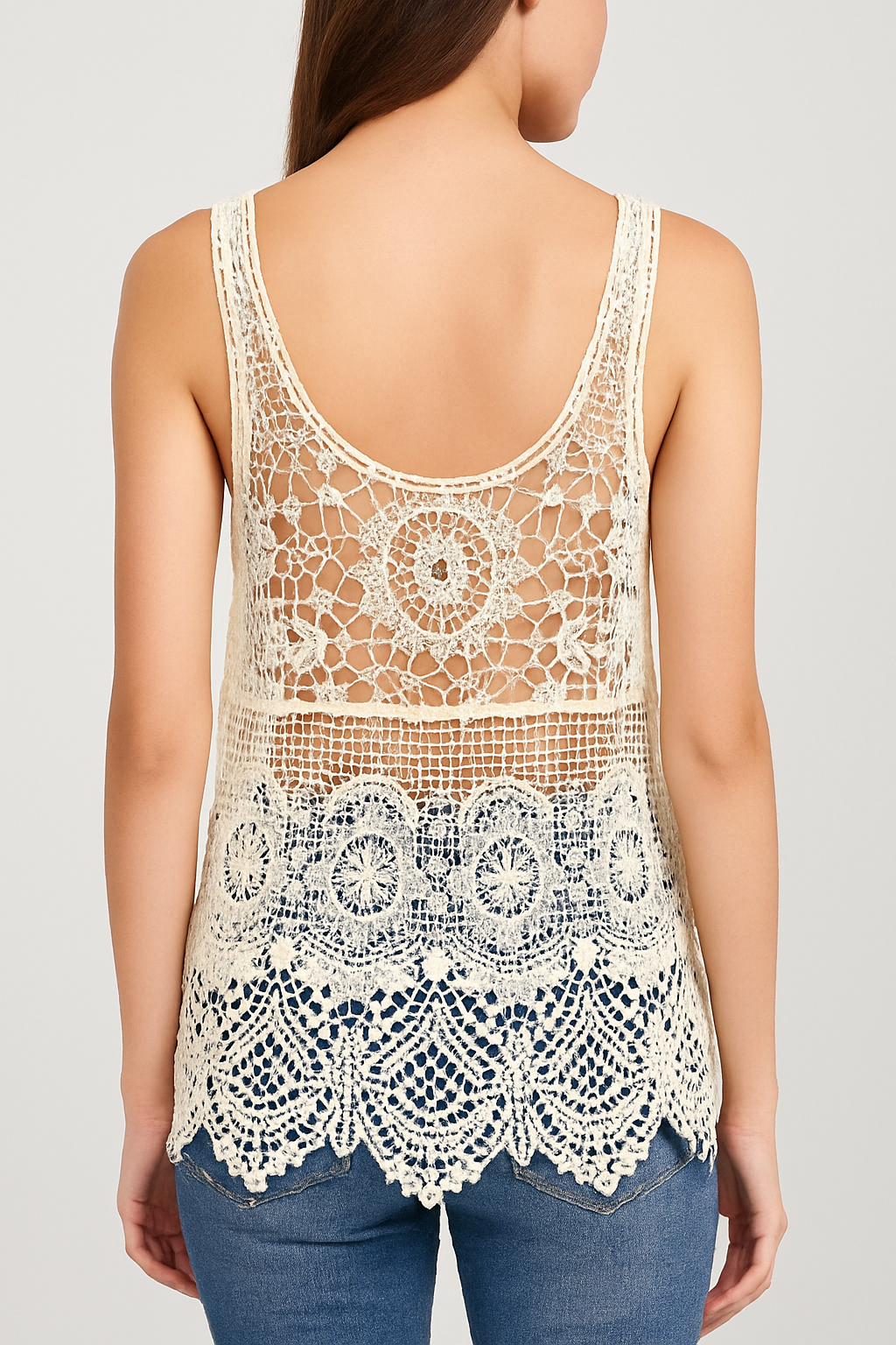 Women’s Crochet Lace Tank Top Beach Cover-Up – Boho Hollow Out Sleeveless Tunic