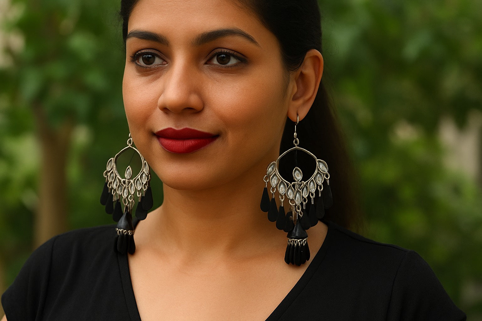 Stylish Elegant Black Teardrop Chandelier Earrings
