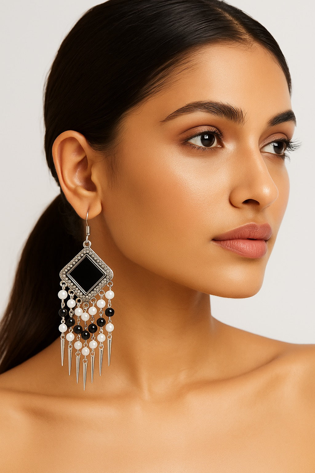 Monochrome Spike Beaded Earrings