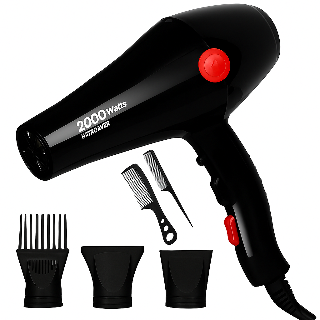Professional 2000 W High-Torque Hair Dryer for Women & Men – Salon, Parlour & Home Use | Ionic Conditioning | 3 Heat & 2 Speed Settings | Cold Shot | Foldable Handle | Ergonomic Design with Heat Shielding Technology (Black)