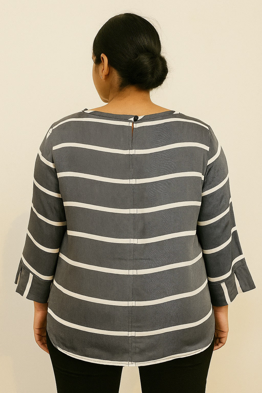 Women’s Grey Striped Top with Flared Sleeves | Casual & Office Wear
