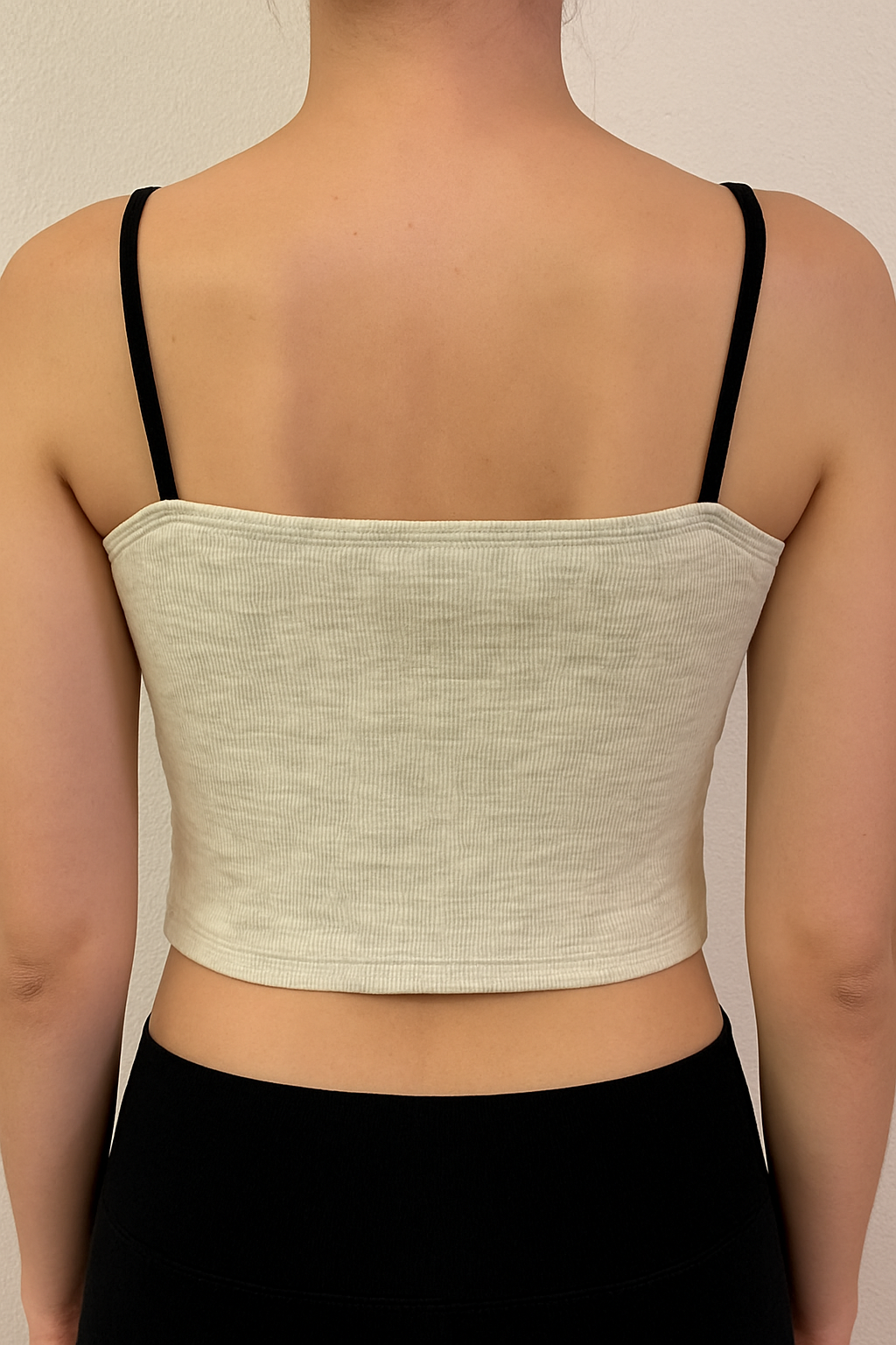 Women’s Ribbed Crop Cami Top with Contrast Straps – Beige