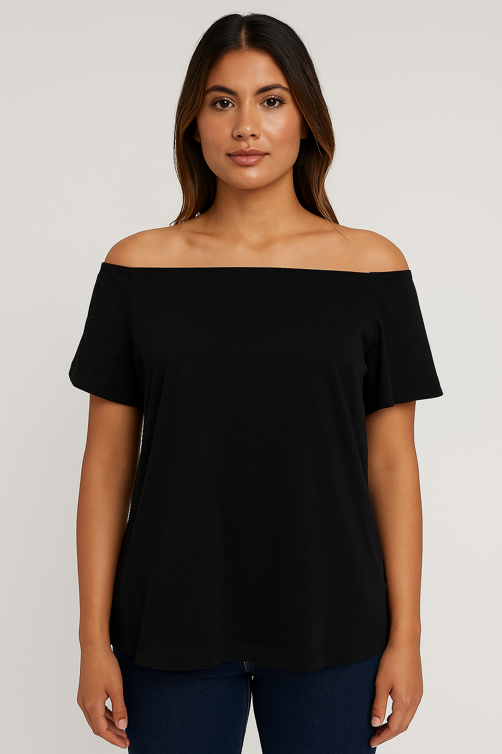 Women's Black Off-Shoulder Short Sleeve Top