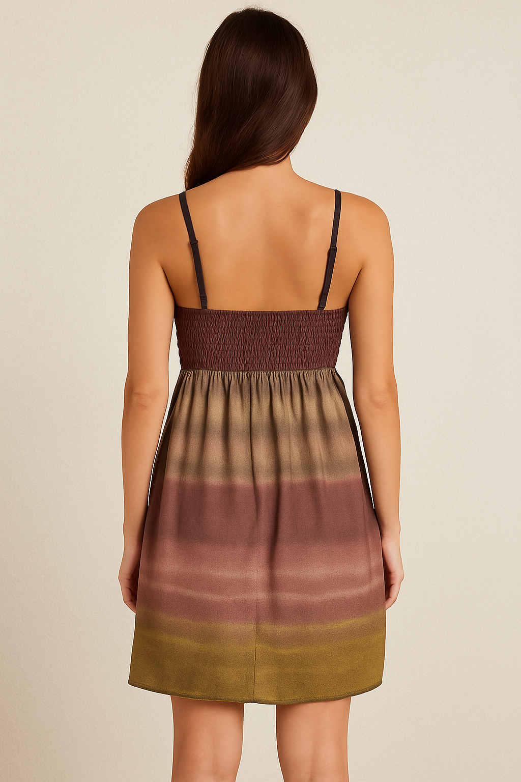 Women’s Ombre Spaghetti Strap Mini Dress – Brown & Olive Gradient