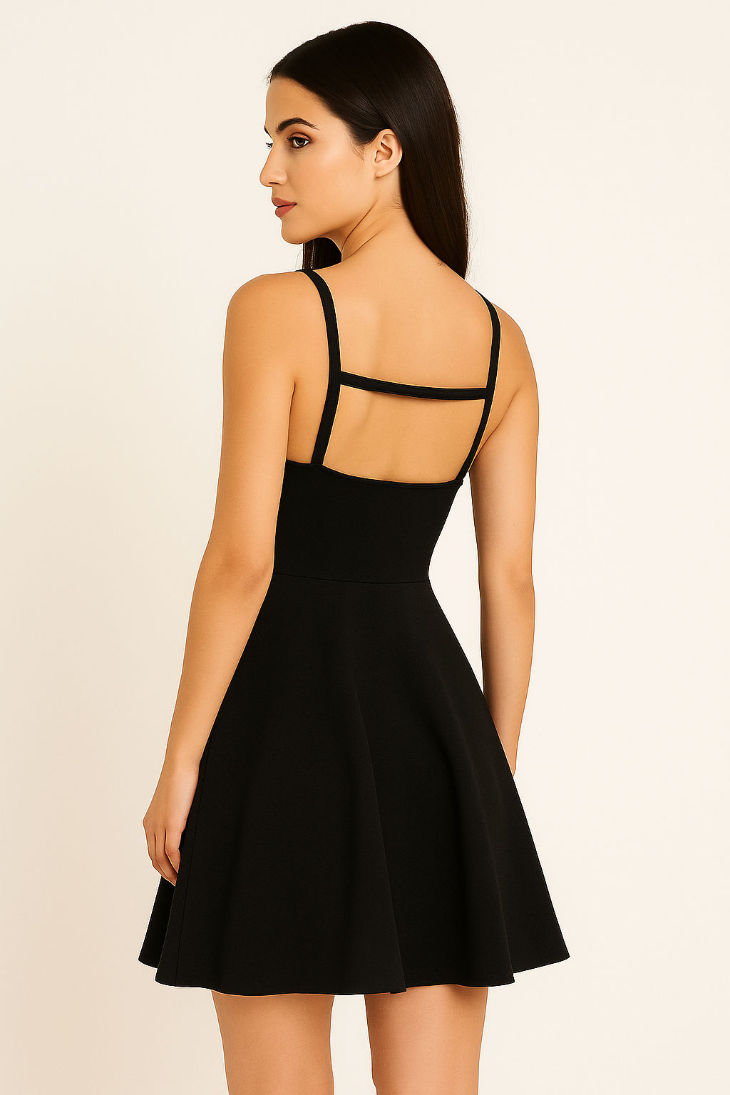 Elegant Black A-Line Sleeveless Mini Dress for Women | Classic Fit & Flare Cocktail Party Dress with Strappy Back