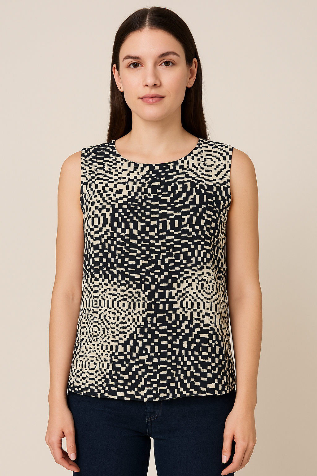 Women’s Sleeveless Abstract Print Top – Black & White