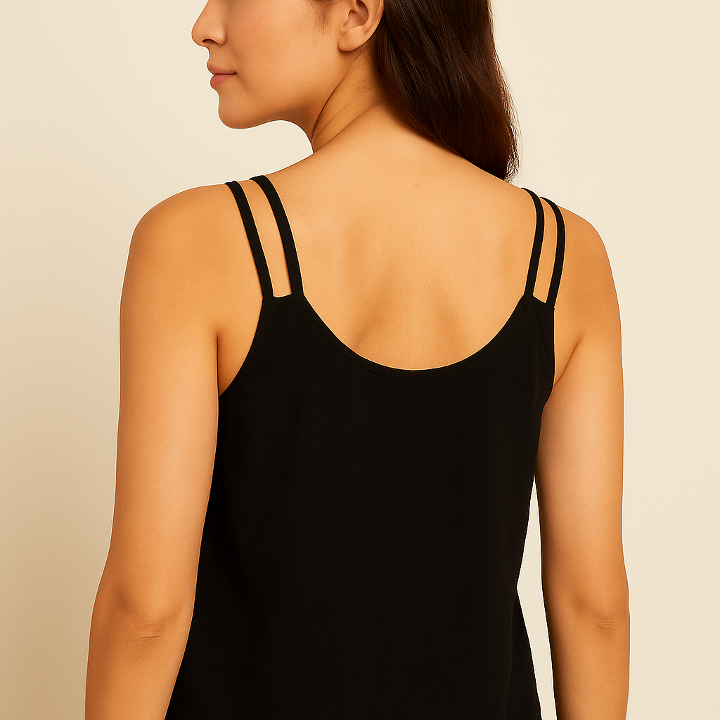 Women’s Black Sequin Embellished Cami Top – Double Strap Sleeveless Party Blouse