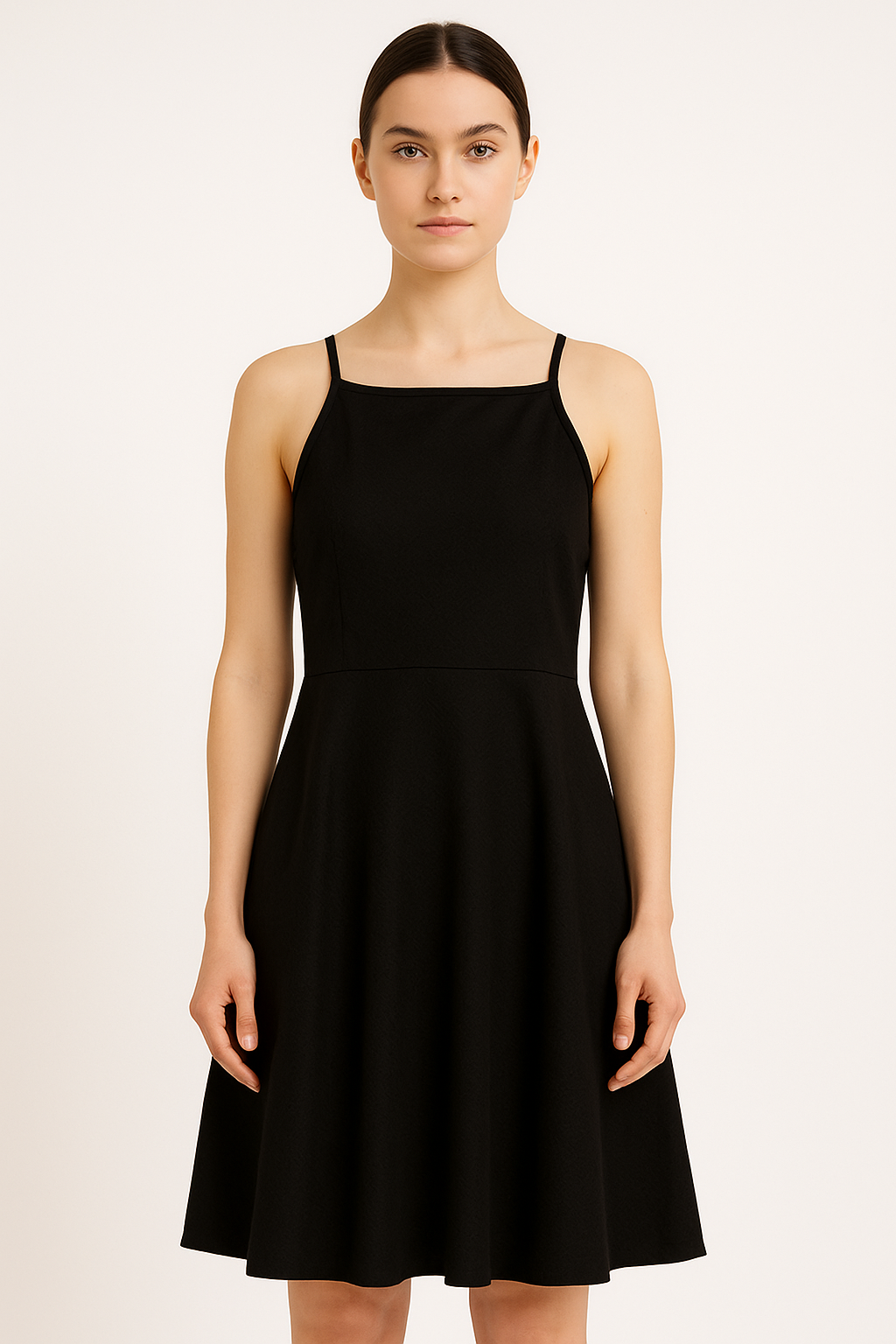 Elegant Black A-Line Sleeveless Mini Dress for Women | Classic Fit & Flare Cocktail Party Dress with Strappy Back