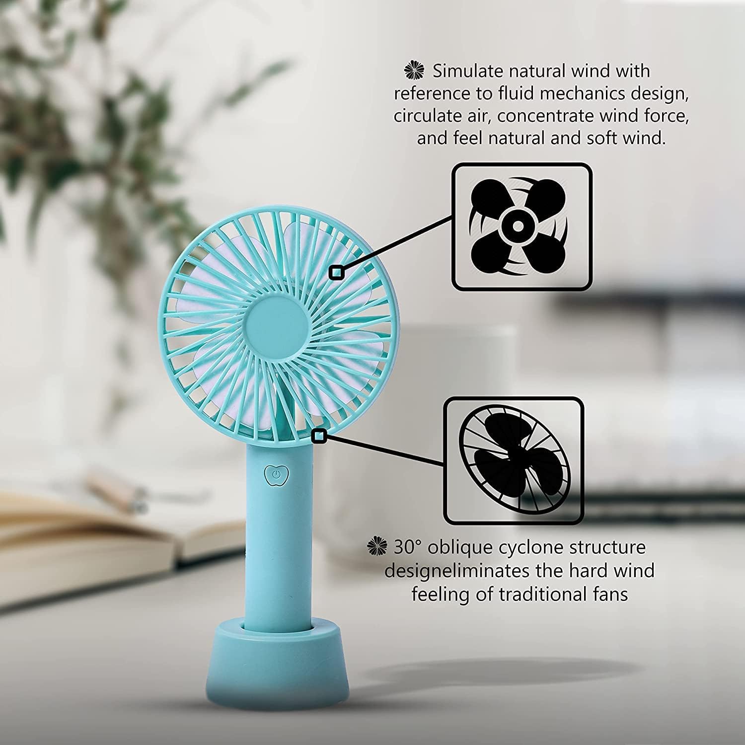 Mini Portable USB Hand Fan with Stand | Rechargeable 1200mAh Battery | 3-Speed High-Speed Cooling Fan | Up to 3 Hours Runtime | Desktop, Table & Travel Fan for Home, Office & Outdoor Use (Multicolour)