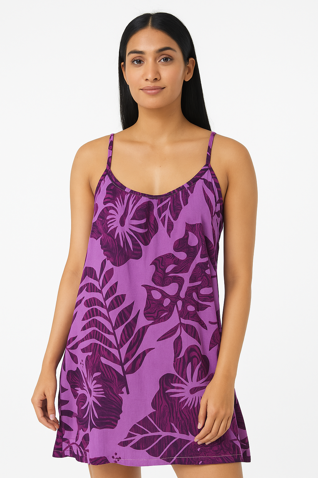Women Casual Tropical Purple Floral Print Beach wear Dress