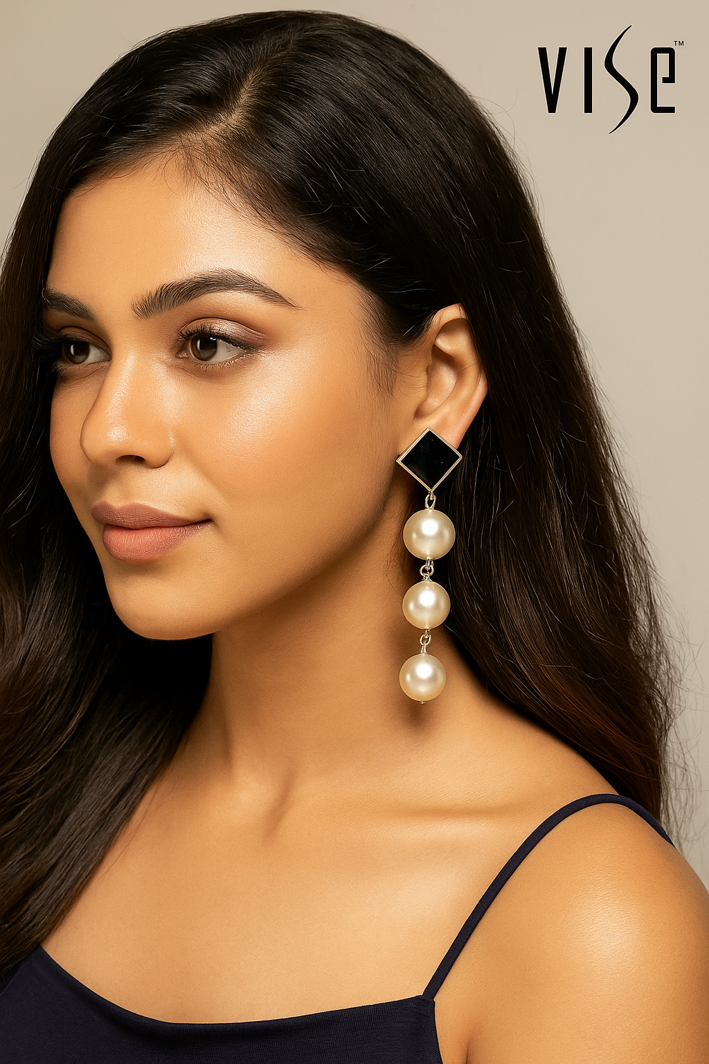 Elegant Long Pearl Drop Earrings for Women – Statement Dangle Earrings with Black Square Stud | Fashion Jewelry for Party, Wedding & Evening Wear