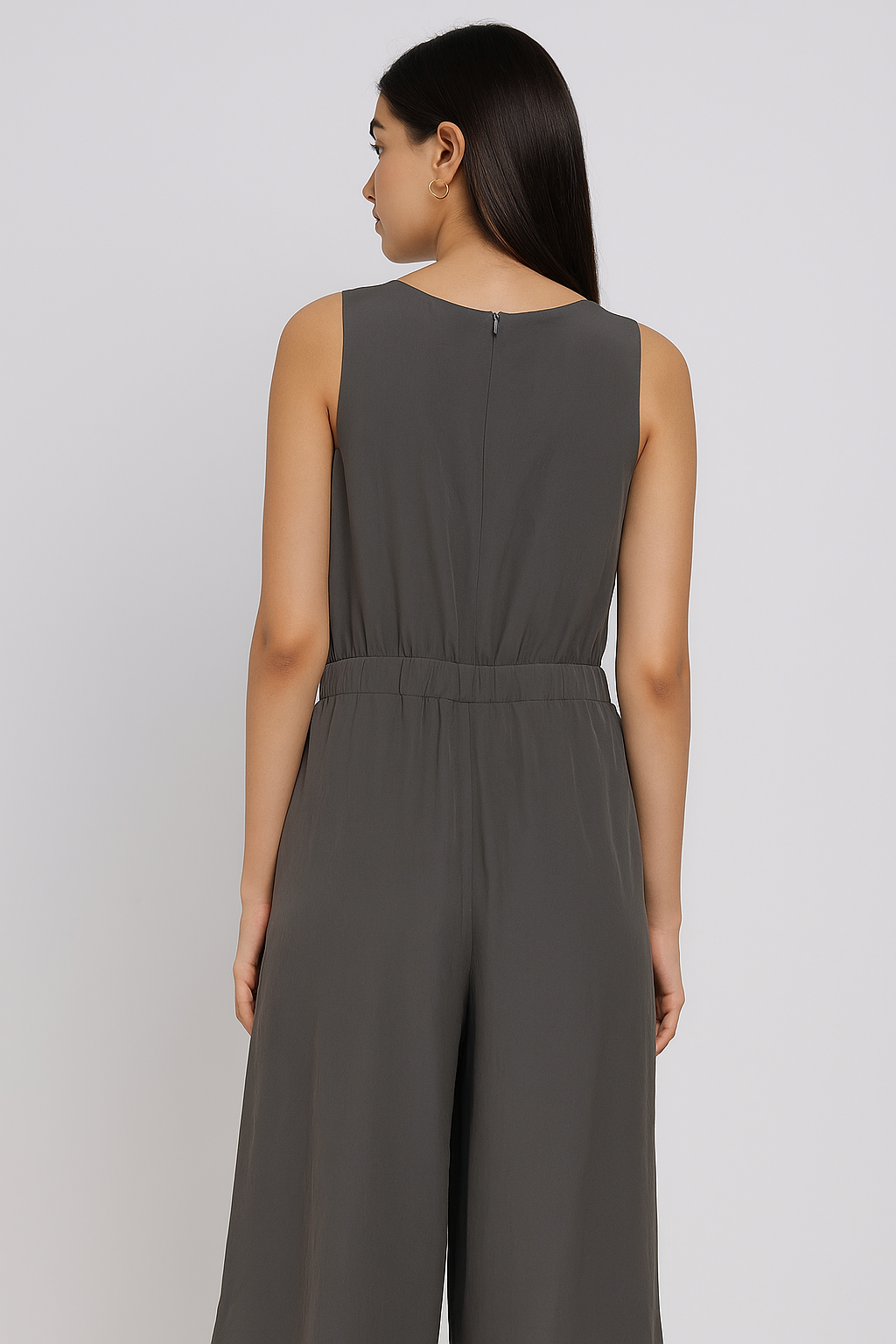 Women casual Grey Charcoal Sleeveless Wide-Leg Jumpsuit