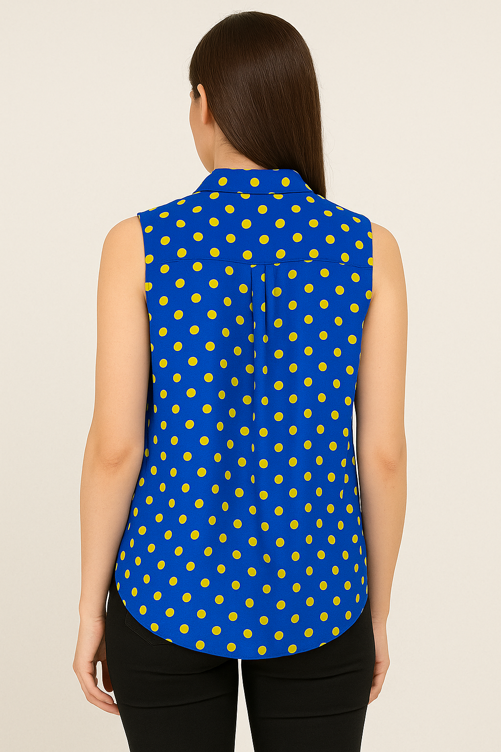 Women’s Blue Polka Dot Sleeveless Shirt – Stylish Summer Casual Top