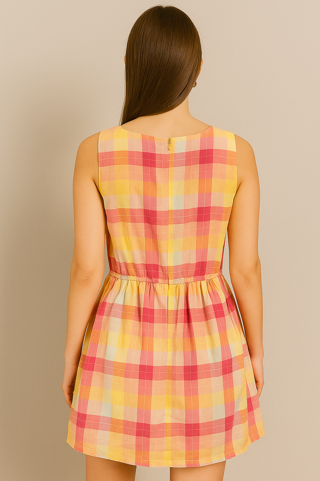 Women Trendy Stylish Multicolor Plaid Sleeveless Summer Dress